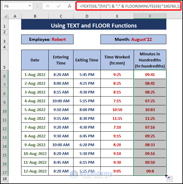 Modifying minutes to hundredths in Excel