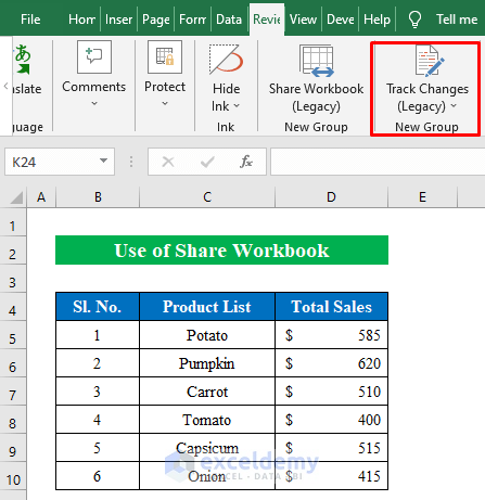 Enable Share Workbook to Enable the Feature