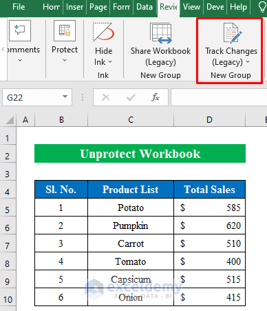 Unprotect Workbook in Excel