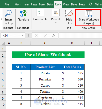 Enable Share Workbook to Enable the Feature