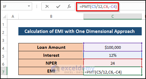 Calculation of EMI with One Dimensional Approach to do What-if Analysis Example
