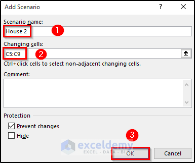What-if analysis example in Excel using scenario manager