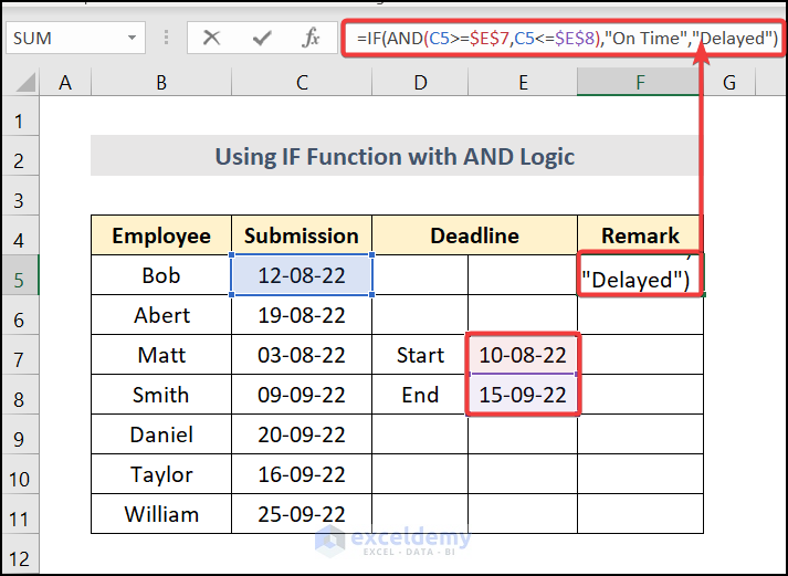 Using IF Function with AND Logic to Compare Two Dates