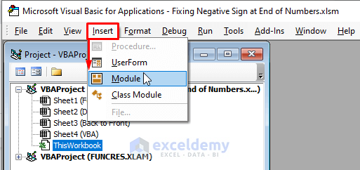 Module Insertion-Negative Sign at End of Number in Excel