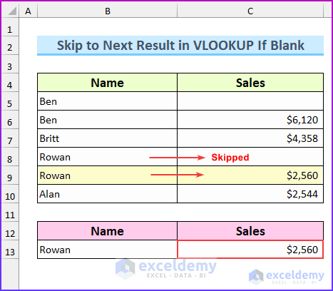 VLOOKUP If Blank Skip to Next Result