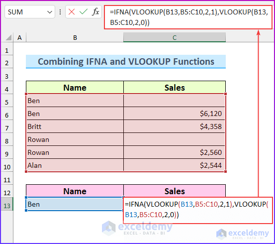 Combining VLOOKUP and IFNA Functions