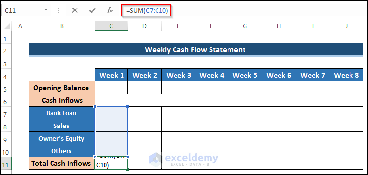 Weekly Cash Flow Statement Format in Excel