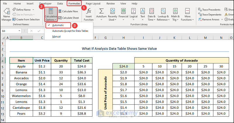 What If Analysis Data Table not Working by Changing Calculation Options