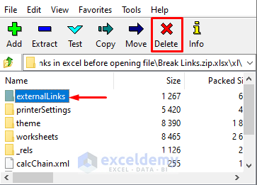 delete external links folder