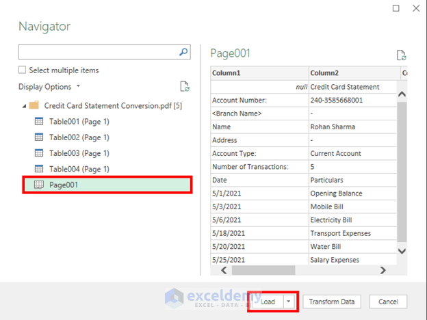 convert credit card statement to excel