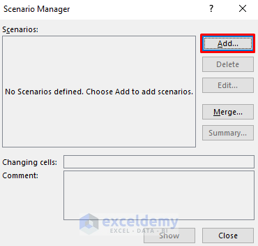 create a scenario with changing cells