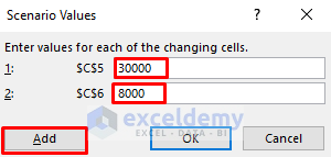 create a scenario with changing cells