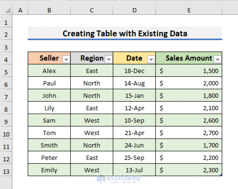 table assignment in excel