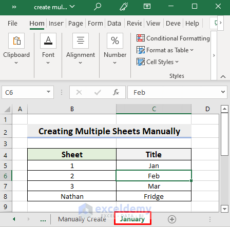 Manually Create Multiple Sheets with Different Titles in Excel