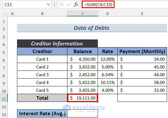 credit card debt reduction calculator for excel