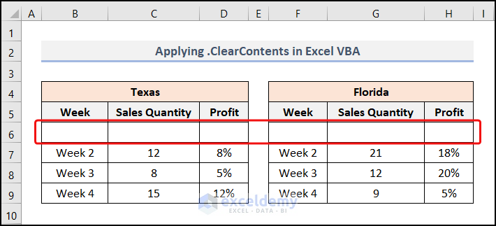 Applying Clear Contents in Excel VBA