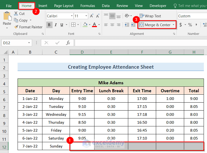 Step-by-Step Procedures to Create Employee Attendance Sheet with Time in Excel
