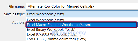 Color Alternate Row for Merged Cells in Excel