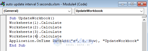 Auto Refresh Excel Workbook with Interval 5 Seconds