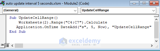 Apply VBA Code to Refresh Cell Range with Interval 5 Seconds