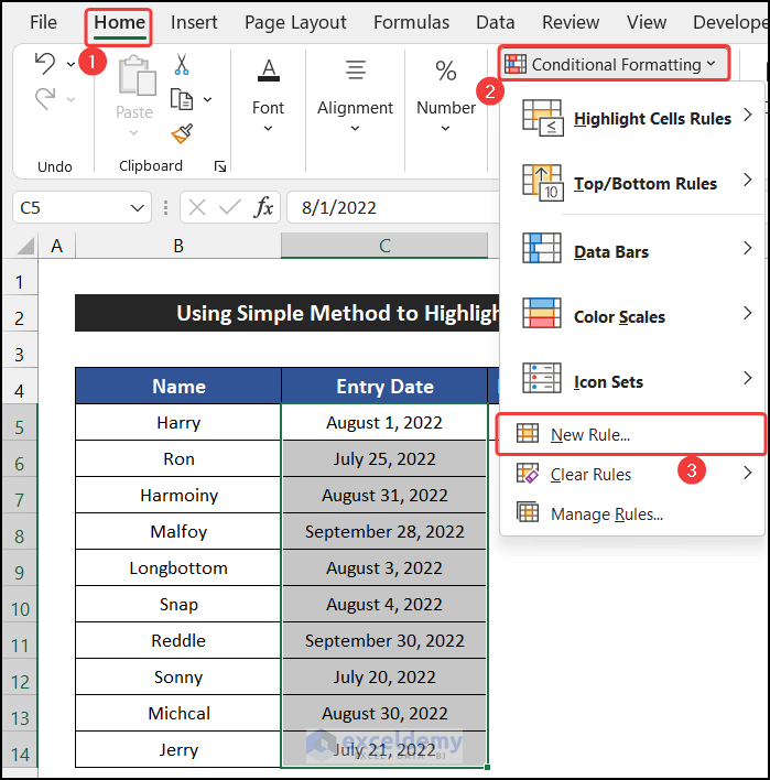 Opening Conditional Formatting Dialog Box to Format Dates