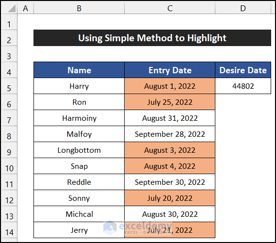 Using Simple Method to Highlight to Apply Conditional Formatting for Dates Older Than A Certain Date