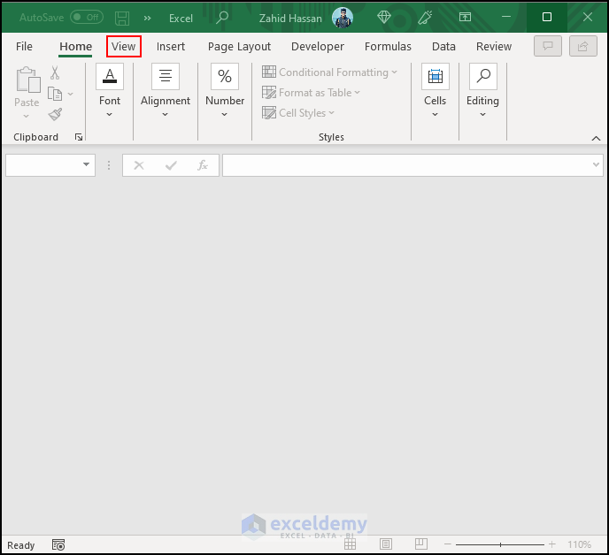 excel file open but not visible Using View Tab 