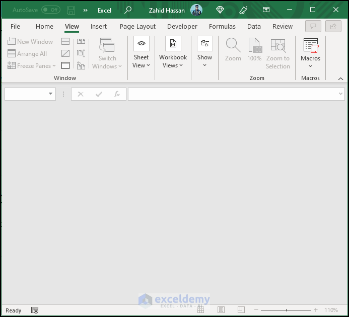 excel file open but not visible Using View Tab 