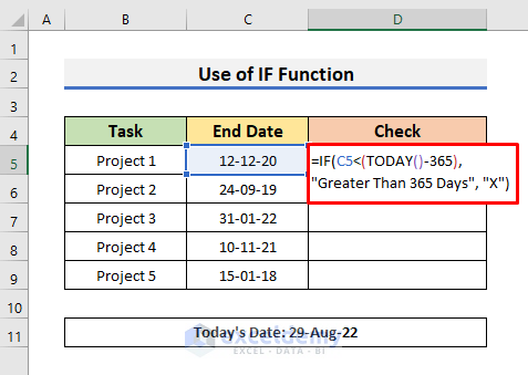 Print Specific Value If Date Is Greater Than 365 Days with Excel Formula