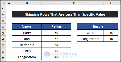 Skipping Rows That Are Less Than Specific Value