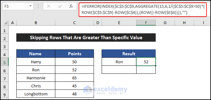 Skipping Points Rows That Are Greater Than Specific Value