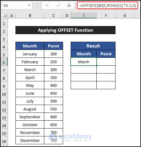 Applying OFFSET Function to Skip Two Months Row Using Excel Formula