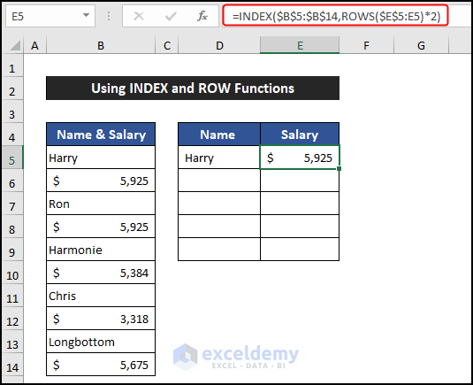 Skip Other Rows to Get the Value of Salary