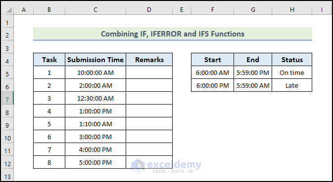 combining different functions to Return Expected Value If Time Between Multiple Time Ranges in Excel