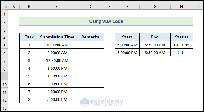 embedding VBA code to Return Expected Value If Time Between Multiple Time Ranges in Excel