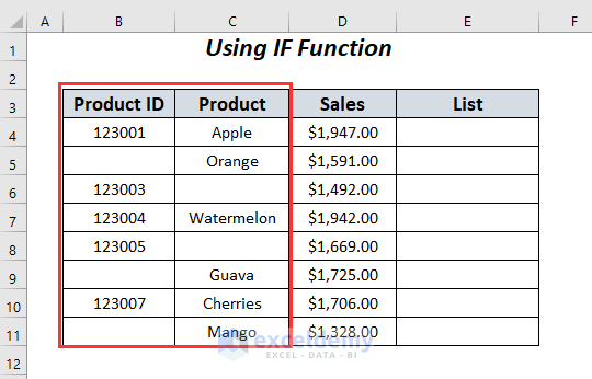 using IF function to Skip to Next Cell If a Cell Is Blank in Excel