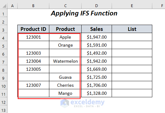 Implementing IFS function to Skip to Next Cell If a Cell Is Blank in Excel