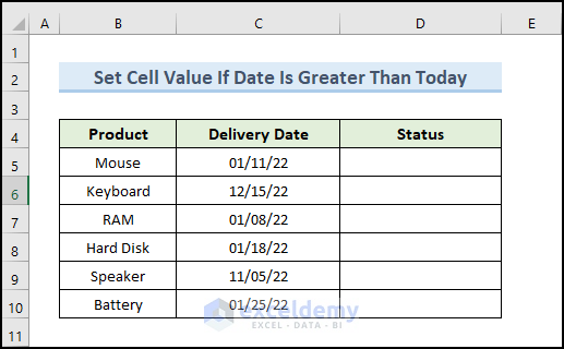Set Cell Value If Date Is Greater Than Today in Excel