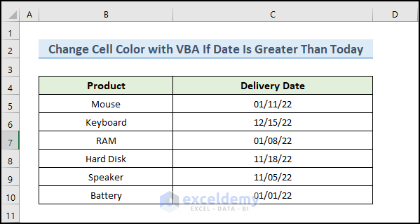 Change Cell Color with VBA If Date Is Greater Than Today