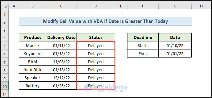Modify Cell Value with VBA If Date Is Greater Than Today in Excel
