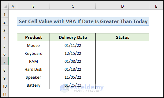 Set Cell Value with VBA If Date Is Greater Than Today in Excel