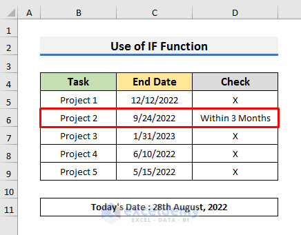 Print Specific Value If Date Is Within 3 Months Using Excel IF Function