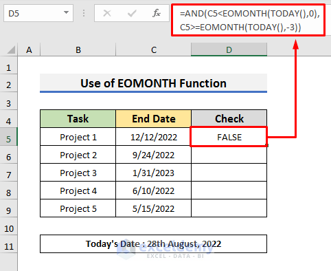 Check If Date Is Within 3 Months Using Excel EOMONTH Function