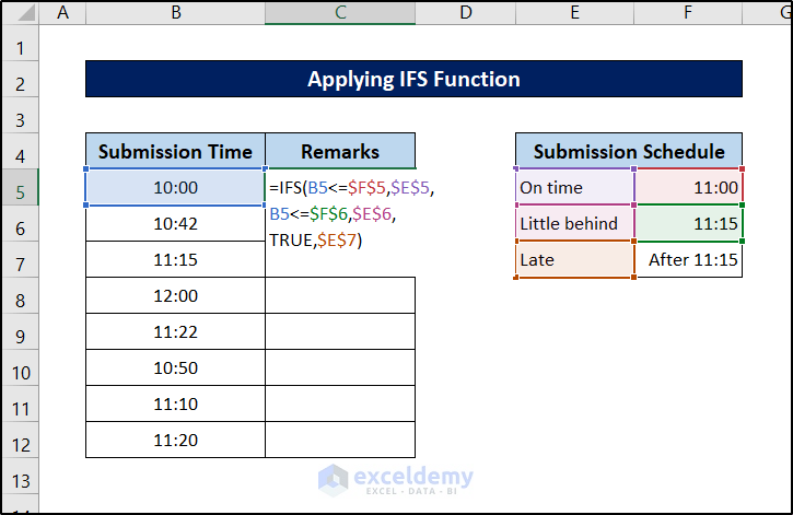 nested ifs formula for returning value of time in a range in excel