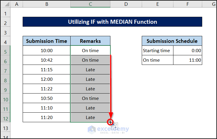 auto filling formula of if and median function