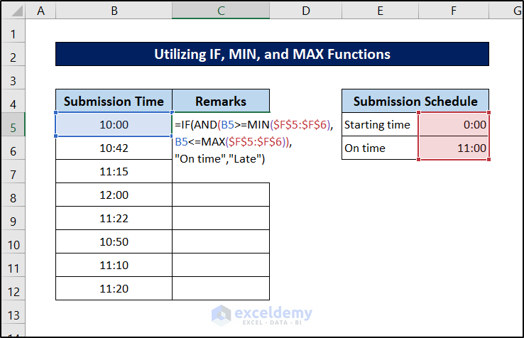 if, min. and max functions for returning value if time is in a range