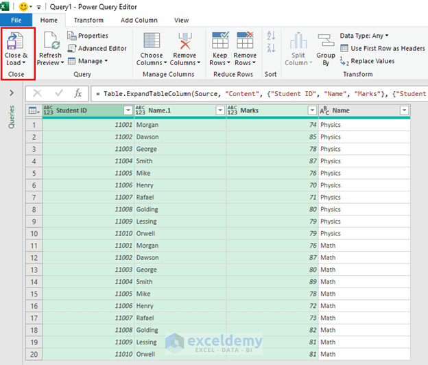 PowerQuery to merge tables from different sheets 