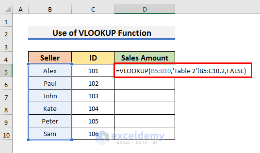 Merge Two Tables Based on One Column Using Formula in Excel
