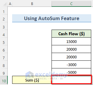 Adding Negative Numbers Using Excel AutoSum Feature
