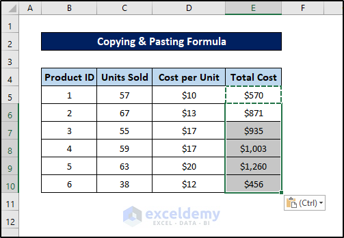 excel repeat formula for each row